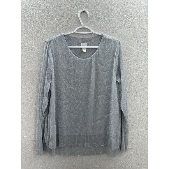 Chicos Womens Shirt Size 3 Gray Metallic Ultimate Layer Long Sleeve Seagull NWTS - Picture 1 of 14